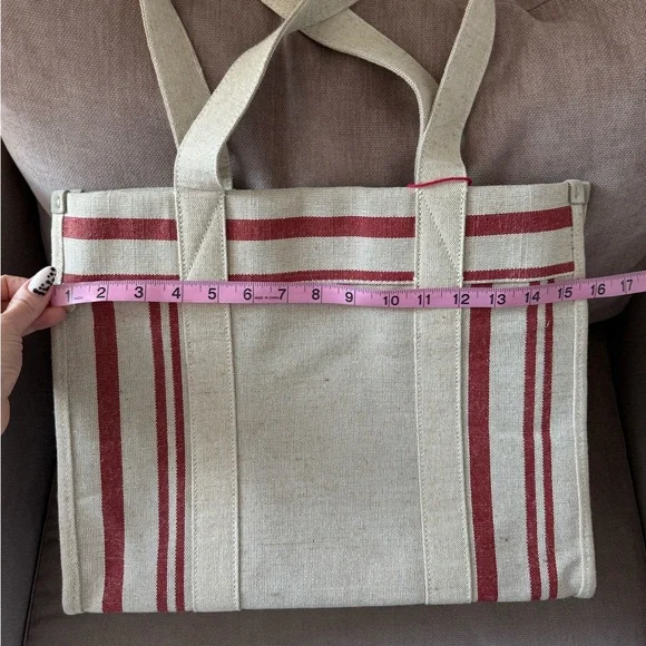 Zara Jute & Cotton Tote Bag Beige Red NWT Summer Chic - Picture 8 of 10